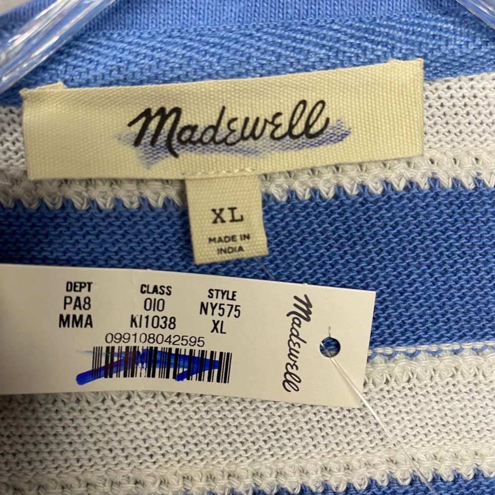 Madewell Top Womens XL Relaxed Polo Shirt Stripe Blue White Casual NY575 - Picture 4 of 9